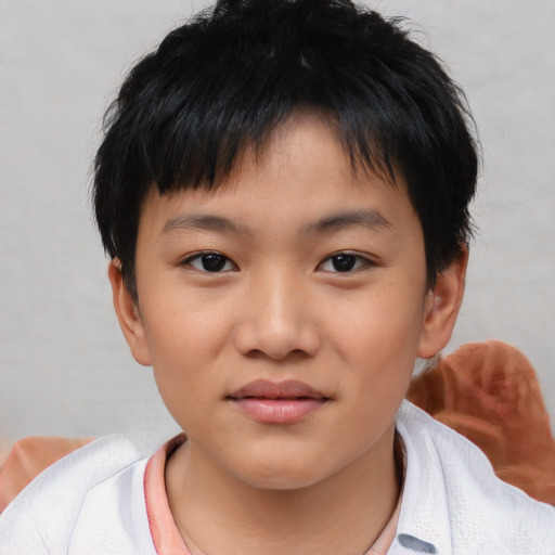 Neutral asian child male with short  brown hair and brown eyes