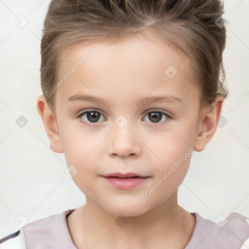 Neutral white child female with short  brown hair and brown eyes