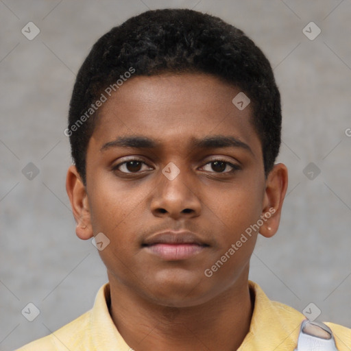 Neutral black young-adult male with short  brown hair and brown eyes