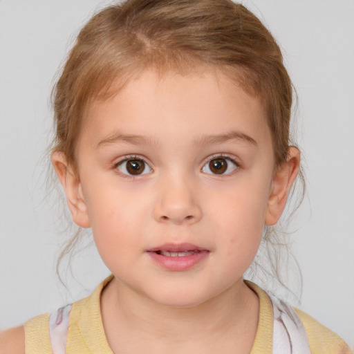 Neutral white child female with medium  brown hair and brown eyes