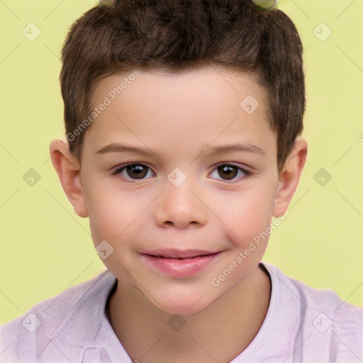 Joyful white child male with short  brown hair and brown eyes