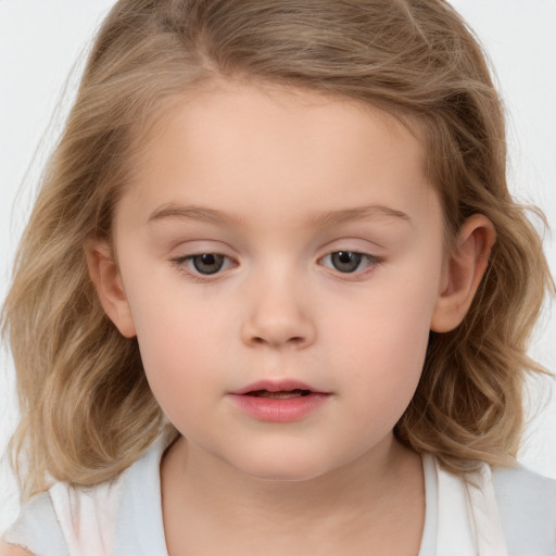 Neutral white child female with medium  brown hair and brown eyes