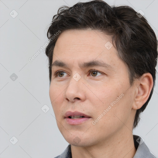 Neutral white adult male with short  brown hair and brown eyes