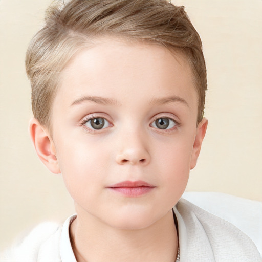 Neutral white child female with short  brown hair and blue eyes