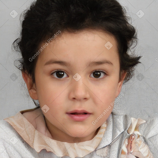 Neutral white child female with medium  brown hair and brown eyes