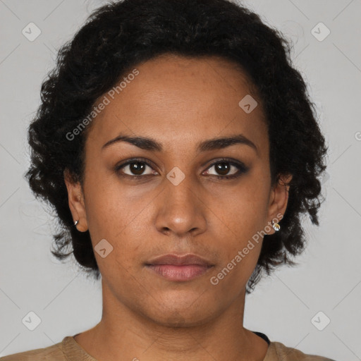 Neutral black young-adult female with short  brown hair and brown eyes