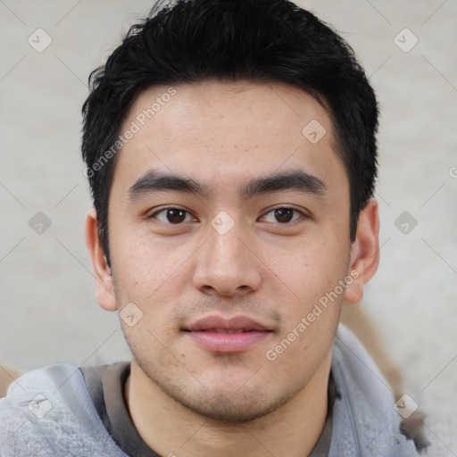 Neutral asian young-adult male with short  black hair and brown eyes