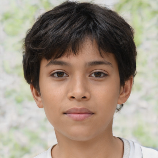 Neutral asian child female with short  brown hair and brown eyes