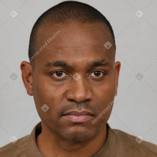 Neutral black young-adult male with short  brown hair and brown eyes