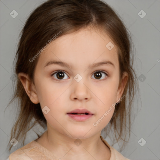 Neutral white child female with medium  brown hair and brown eyes