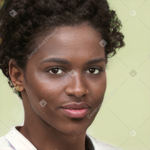 Neutral black young-adult female with short  brown hair and brown eyes