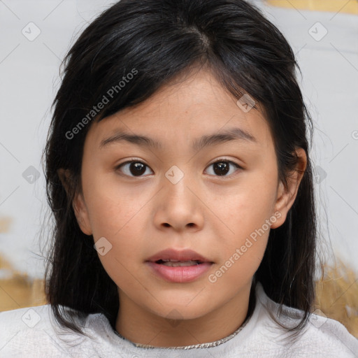 Neutral asian young-adult female with medium  brown hair and brown eyes