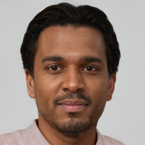 Neutral black young-adult male with short  brown hair and brown eyes