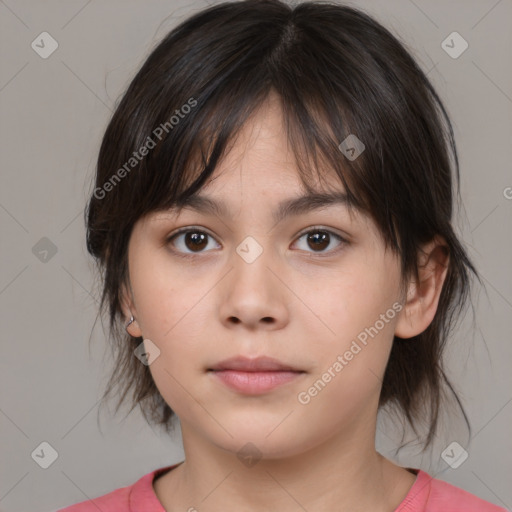 Neutral white child female with medium  brown hair and brown eyes