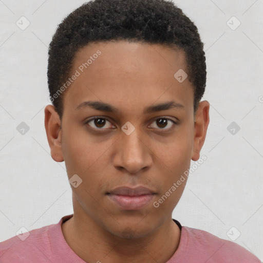 Neutral latino young-adult male with short  brown hair and brown eyes