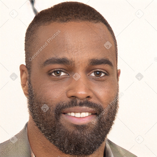 Neutral black young-adult male with short  brown hair and brown eyes