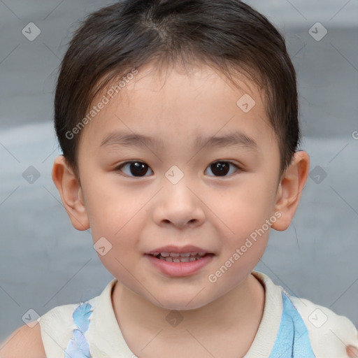 Joyful white child male with short  brown hair and brown eyes