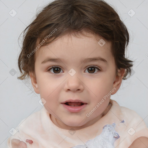 Neutral white child female with short  brown hair and brown eyes