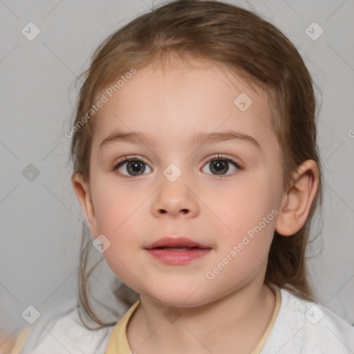 Neutral white child female with medium  brown hair and brown eyes