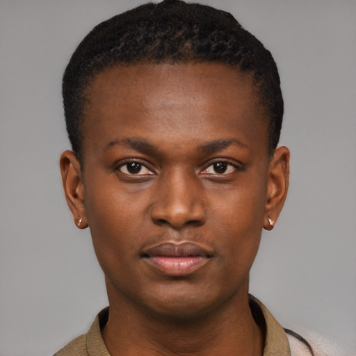 Neutral black young-adult male with short  brown hair and brown eyes