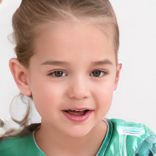 Joyful white child female with short  brown hair and brown eyes