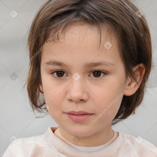 Neutral white child female with medium  brown hair and brown eyes