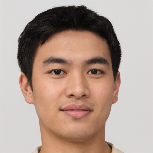 Neutral asian young-adult male with short  brown hair and brown eyes