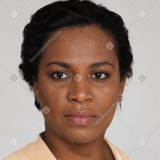 Neutral black young-adult female with short  brown hair and brown eyes