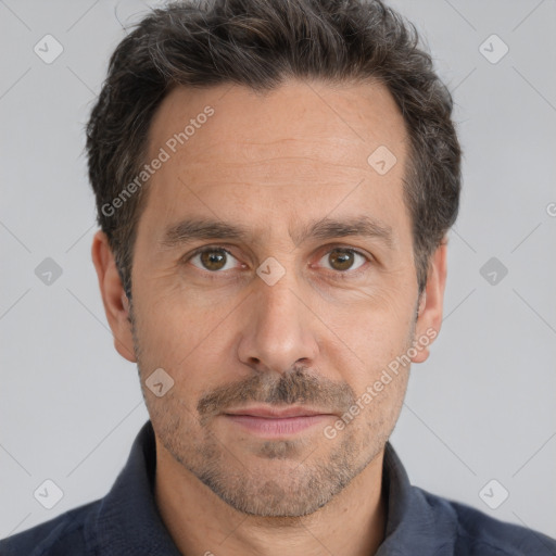 Neutral white adult male with short  brown hair and brown eyes