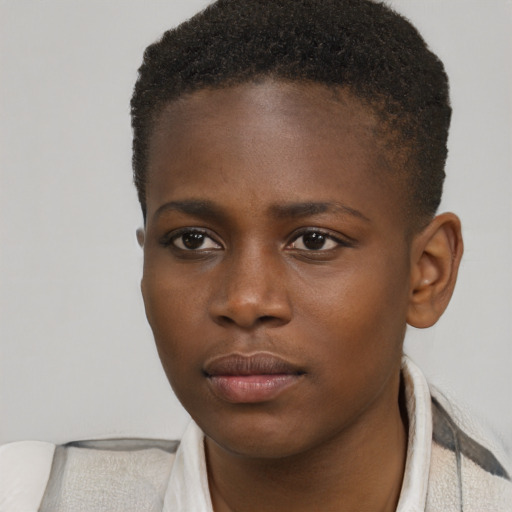 Neutral black young-adult female with short  brown hair and brown eyes