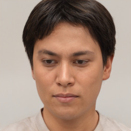 Neutral asian young-adult male with short  brown hair and brown eyes