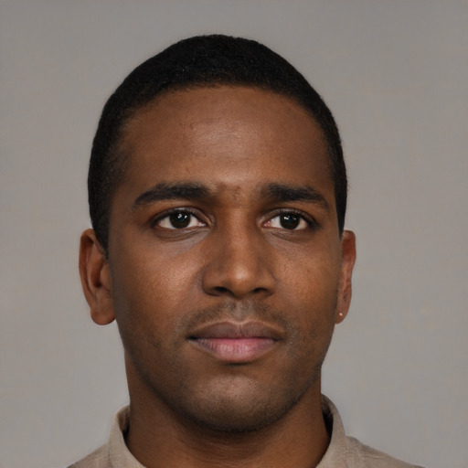 Neutral black young-adult male with short  brown hair and brown eyes