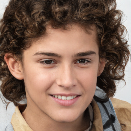 Joyful white young-adult male with medium  brown hair and brown eyes