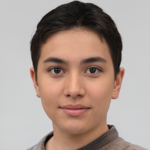 Neutral asian young-adult male with short  brown hair and brown eyes