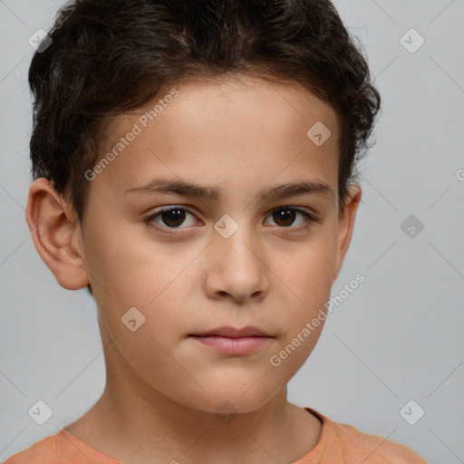 Neutral white child female with short  brown hair and brown eyes