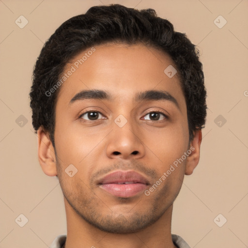 Neutral latino young-adult male with short  brown hair and brown eyes