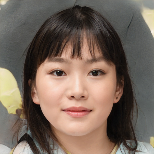 Neutral white child female with medium  brown hair and brown eyes