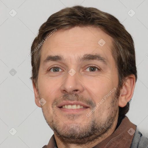 Neutral white adult male with short  brown hair and brown eyes