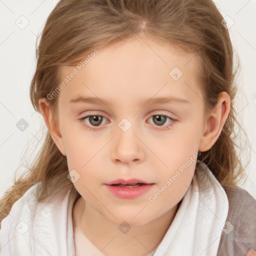 Neutral white child female with medium  brown hair and brown eyes