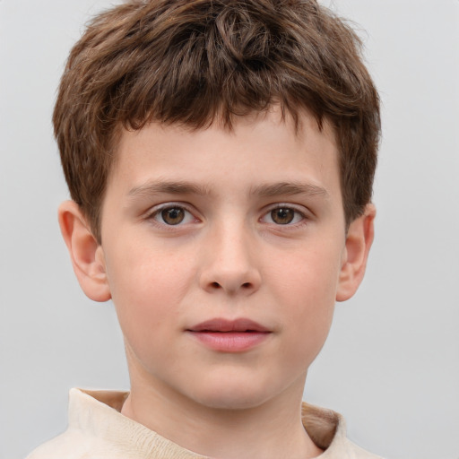 Neutral white child male with short  brown hair and grey eyes