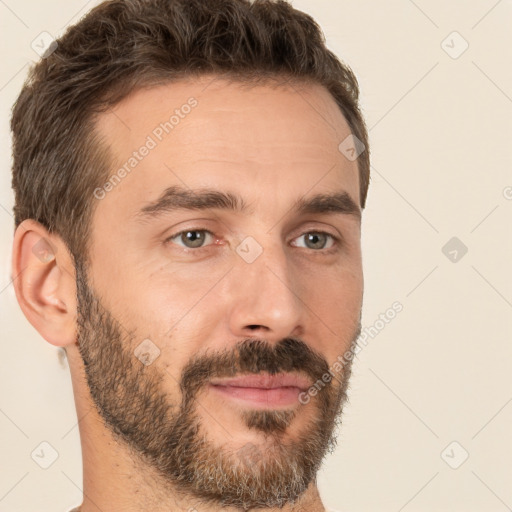 Neutral white adult male with short  brown hair and brown eyes