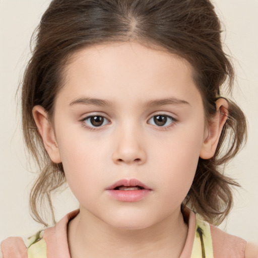 Neutral white child female with medium  brown hair and brown eyes