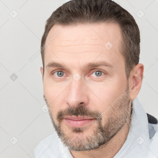 Neutral white adult male with short  brown hair and brown eyes