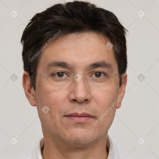 Neutral white adult male with short  brown hair and brown eyes