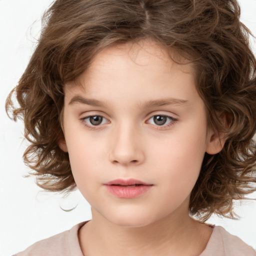 Neutral white child female with medium  brown hair and brown eyes