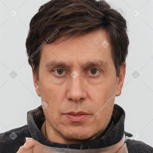 Neutral white adult male with short  brown hair and brown eyes