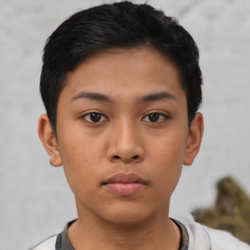 Neutral latino young-adult female with short  black hair and brown eyes