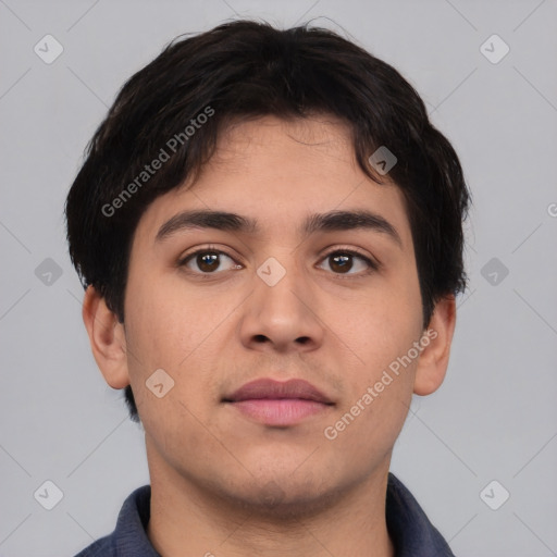 Neutral asian young-adult male with short  brown hair and brown eyes