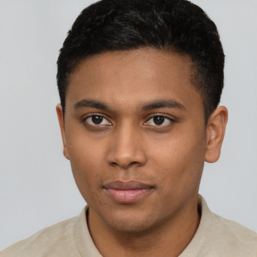 Neutral latino young-adult male with short  brown hair and brown eyes