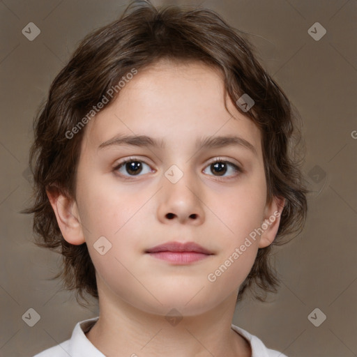 Neutral white child female with medium  brown hair and brown eyes